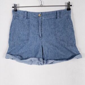 Talbots Shorts Women 6 PETITE Blue Linen Blend Lightweight Chambray Cuffed